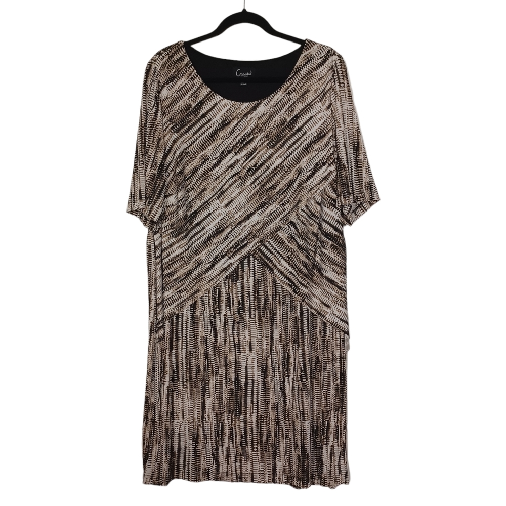 CONNECTED APPAREL Brown Tan Stripe Abstract Print Stretchy Dress 20W